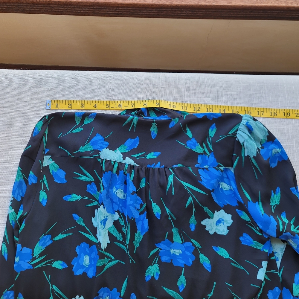 New! J. Crew size Small S Long Sleeve Bow Top Blue Floral Blouse NWT - Picture 10 of 16